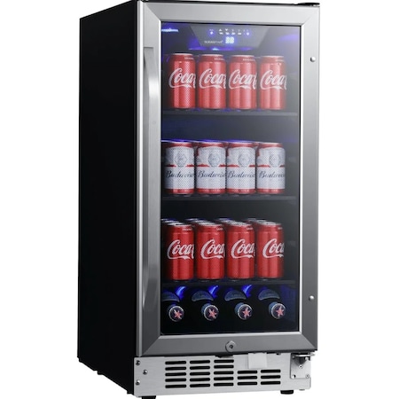 Edgestar 15 Inch Wide 80 Can BuiltIn Beverage Cooler with Blue LED Lighting CBR902SG